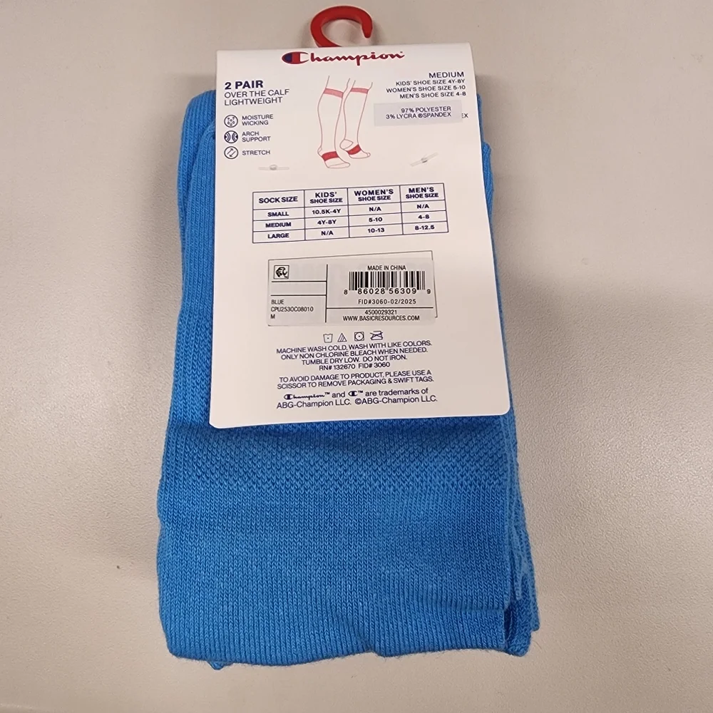 Champion All Sport Over The Calf Socks 2 Pair Blue Lightweight Moisture Wicking